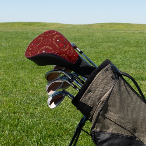 Golfer Name 2_Initials Golf Clubs Pattern dark_red Golf Head Cover