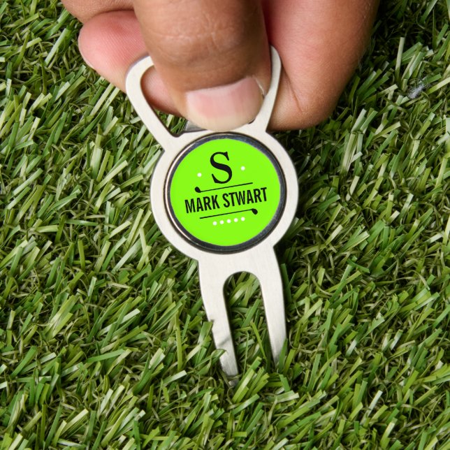  Golfer Name and 1-initial Monogram acid green Divot Tool (Insitu 1)