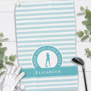 Golfer Name Female Silhouette Monogram Name Teal  Golf Towel