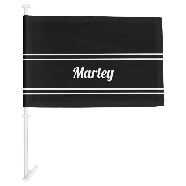 Golfer Name Modern Minimalist Black & White Car Flag (Front)