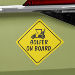 "GOLFER ON BOARD" Funny Car Magnet