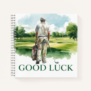 Golfer on fairway with text Good Luck  Notebook
