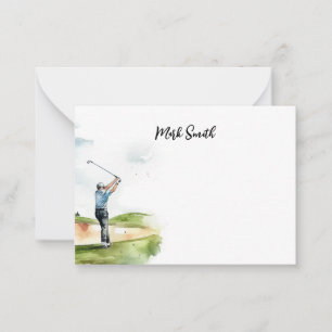 Golfer on golf course with Name for golfer Note Card