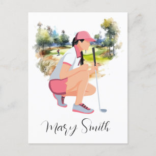 Golfer on golf course with Name gifts for golfer Postcard