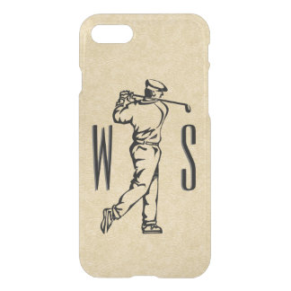 Golfer on Leather Look Monogrammed iPhone SE/8/7 Case