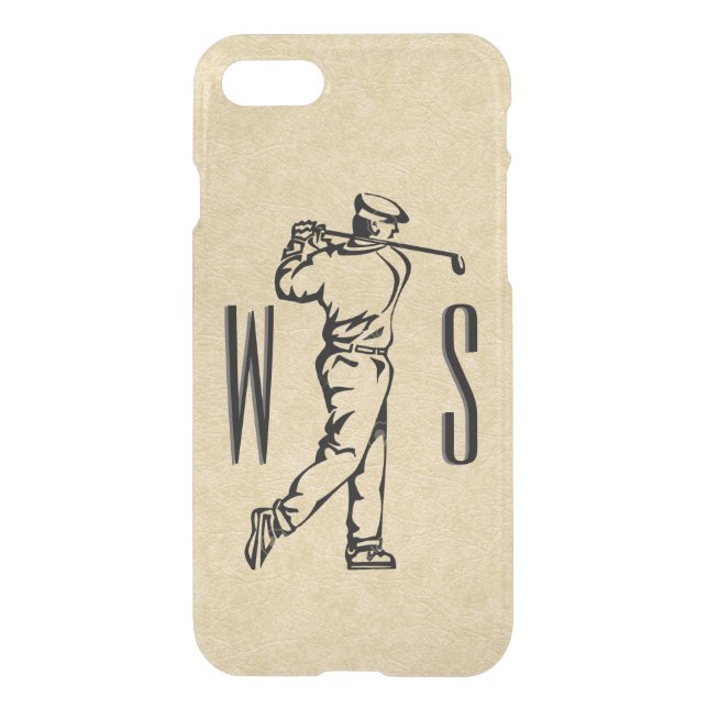 Golfer on Leather Look Monogrammed Uncommon iPhone Case (Back)