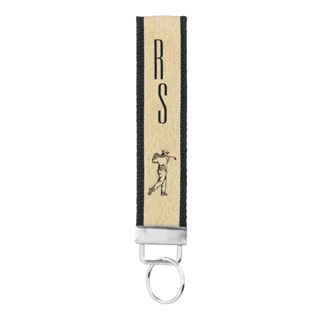 Golfer on Leather Look Personal Wrist Keychain (Keys on Bottom)