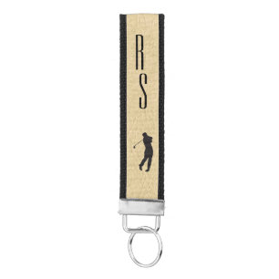 Golfer on Leather Look Personal Wrist Keychain