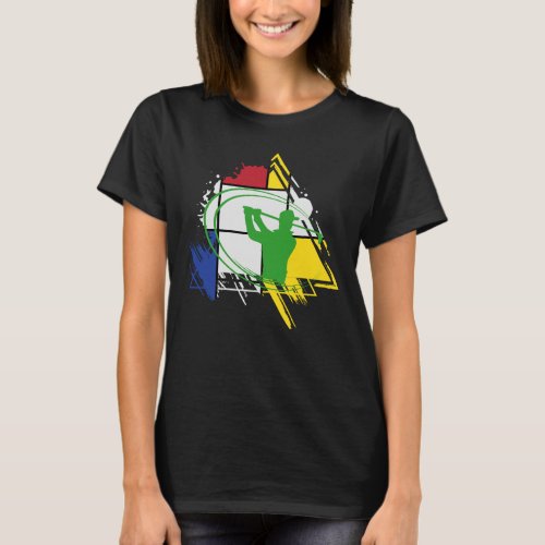 Golfer On Stained Glass Triangle T_Shirt