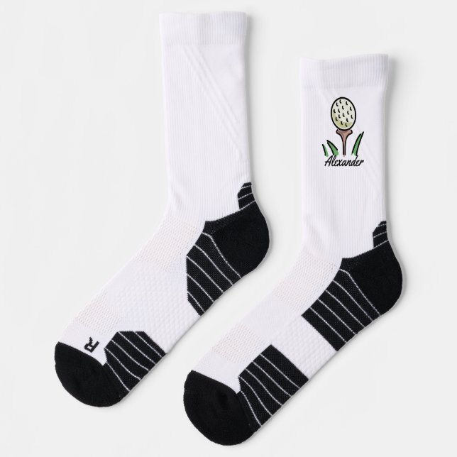 Golfer Oversized Golf Balls Gold Tees Personalized Socks (Left)