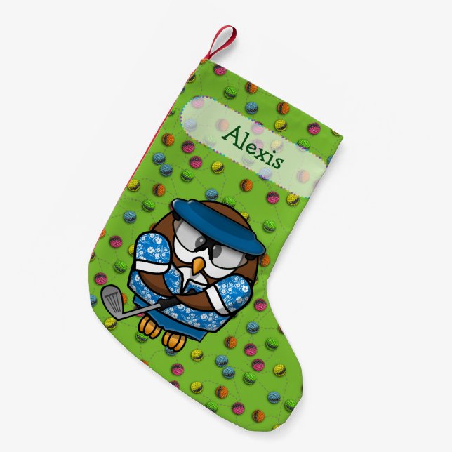 golfer owl Christmas stocking (Front (Hanging))