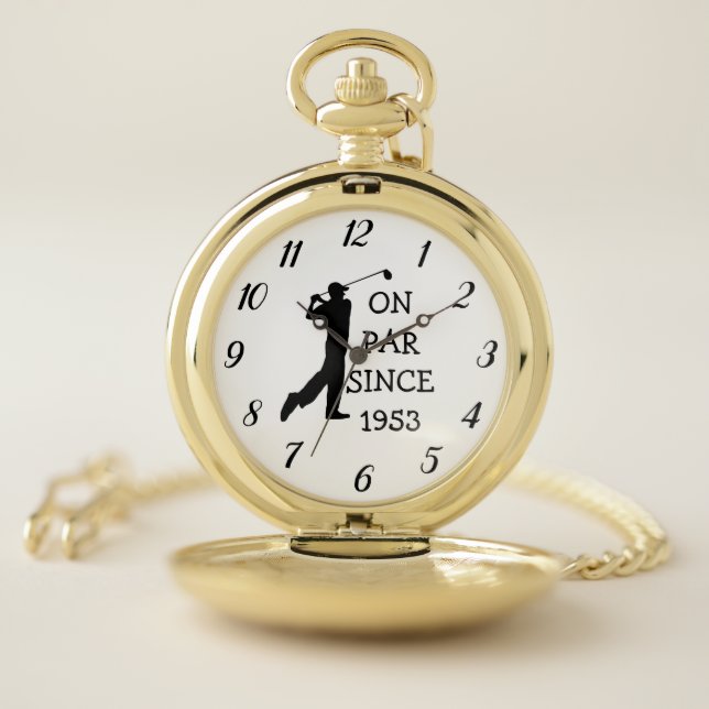 Golfer Par 70th Birthday Black Golf Elegant Dad Pocket Watch (Inside)