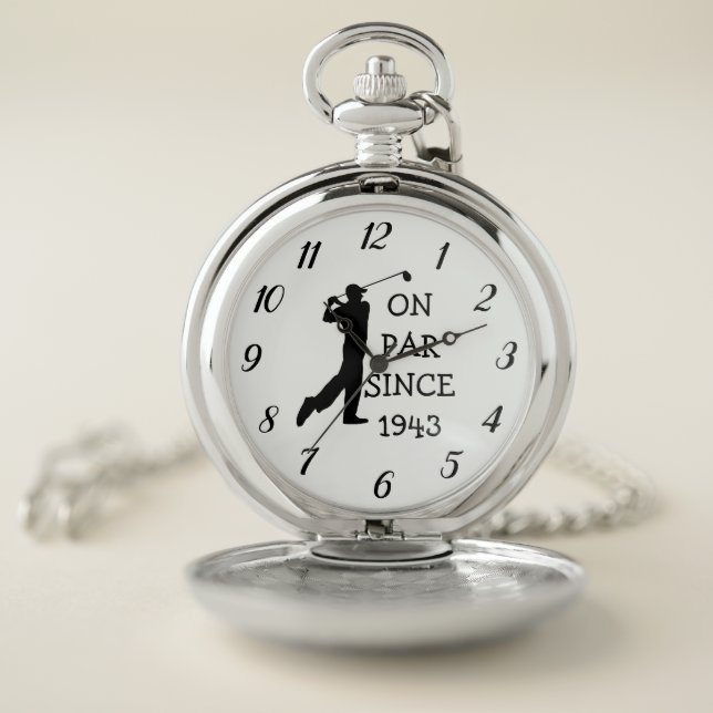 Golfer Par 80th Birthday Black Golf Elegant Dad Pocket Watch (Inside)