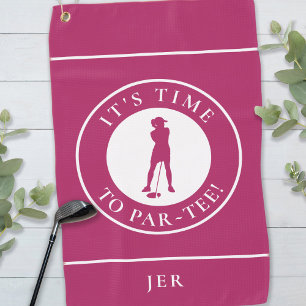 Golfer Par Tee Funny Golf Humor Monogram Cute Pink Golf Towel