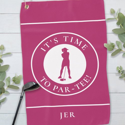 Golfer Par Tee Funny Golf Humor Monogram Cute Pink Golf Towel