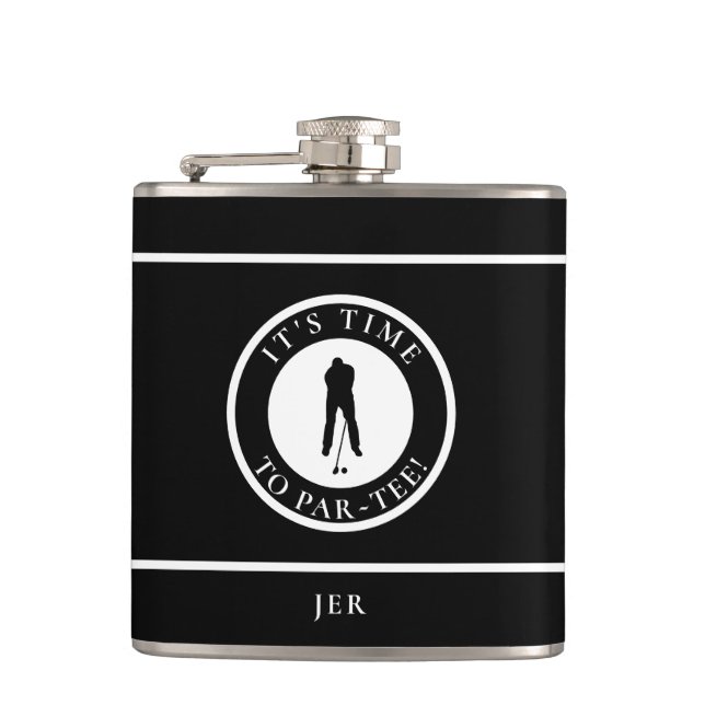 Golfer Par-Tee Funny Golf Monogram Humor For Him Flask (Front)