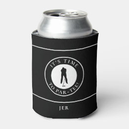 Golfer Par-Tee Time Golf Funny Monogrammed Black Can Cooler