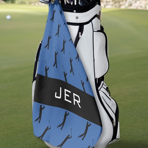 Golfer Pattern Customized Monogrammed Blue Black Golf Towel