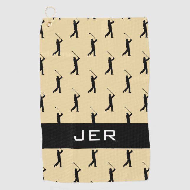 Golfer Pattern Customized Monogrammed Yellow Black Golf Towel (Front)