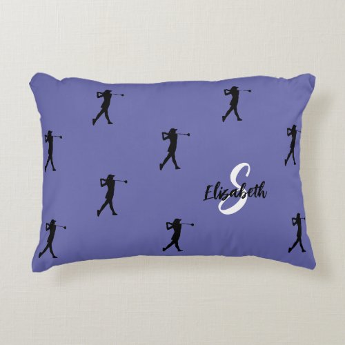 Golfer Pattern Monogrammed Golf Sports Periwinkle Accent Pillow