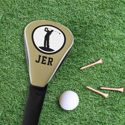 Golfer Personalized Monogram Initials Black Gold Golf Head Cover