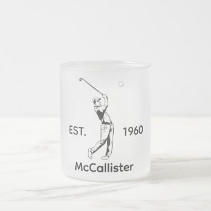 Golfer Personalized name and year Frosted Glass Coffee Mug