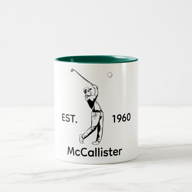 Golfer Personalized name and year  Two-Tone Coffee Mug (Center)