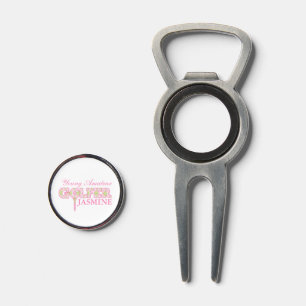 Golfer personalized name pink and golf level divot tool