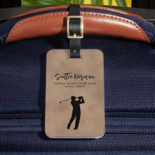 Golfer Personalized Script Name Brown Luggage Tag