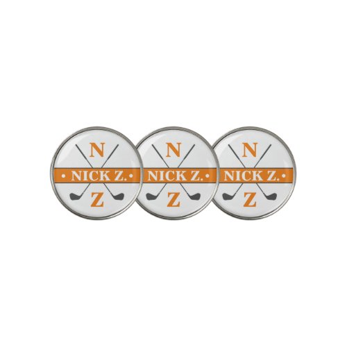 Golfer Personalized two_initials Orange Branded Golf Ball Marker