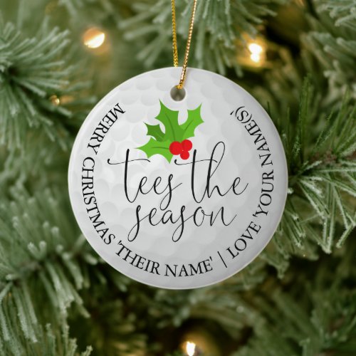 Golfer Photo Christmas Golf Gift Tees The Season  Ceramic Ornament
