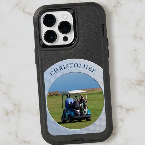 Golfer Photo Golf Ball Dimples Golfing Dad Name OtterBox iPhone 14 Pro Max Case