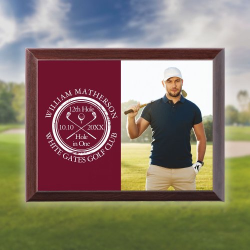 Golfer Photo Hole in One Burgundy Golf Award Plaque