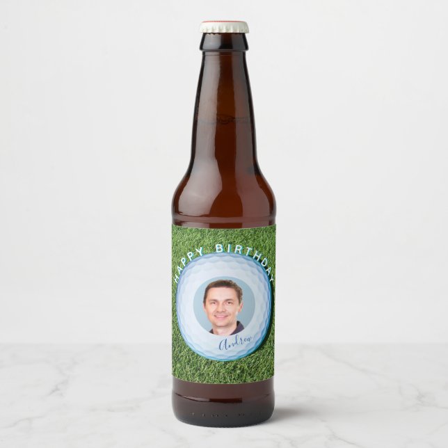 Golfer Photo Signed Golf Ball Birthday Beer Bottle Label (Front)