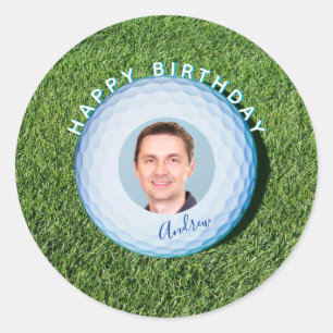 Golfer Photo Signed Golf Ball Birthday Classic Round Sticker