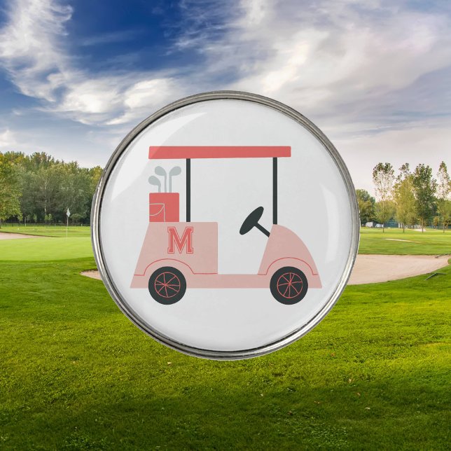 Golfer Pink Monogram Personalized Golf Cart Golf Ball Marker (Creator Uploaded)