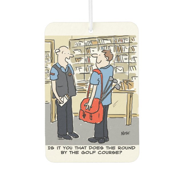 Golfer Postman Loves Golf Cartoon Air Freshener (Front)