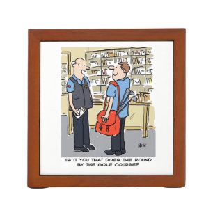 Golfer Postman Loves Golf Cartoon Desk Organizer