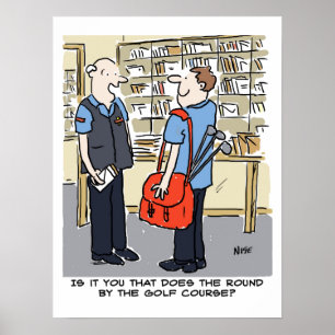 Golfer Postman Loves Golf Cartoon Poster