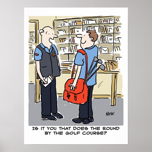 Golfer Postman Loves Golf Cartoon Poster (Front)