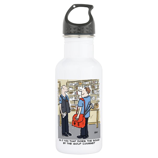 Golfer Postman Loves Golf Cartoon Stainless Steel Water Bottle (Front)