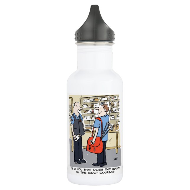 Golfer Postman Loves Golf Cartoon Stainless Steel Water Bottle (Left)