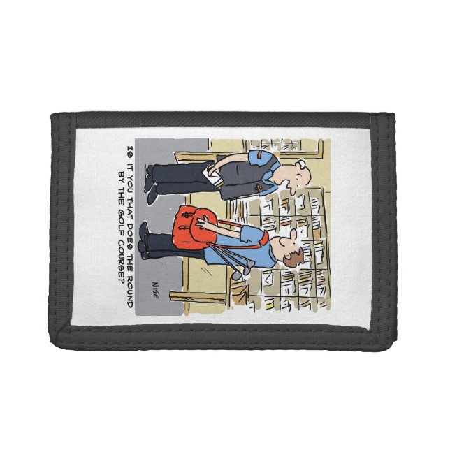 Golfer Postman Loves Golf Cartoon Trifold Wallet (Front)