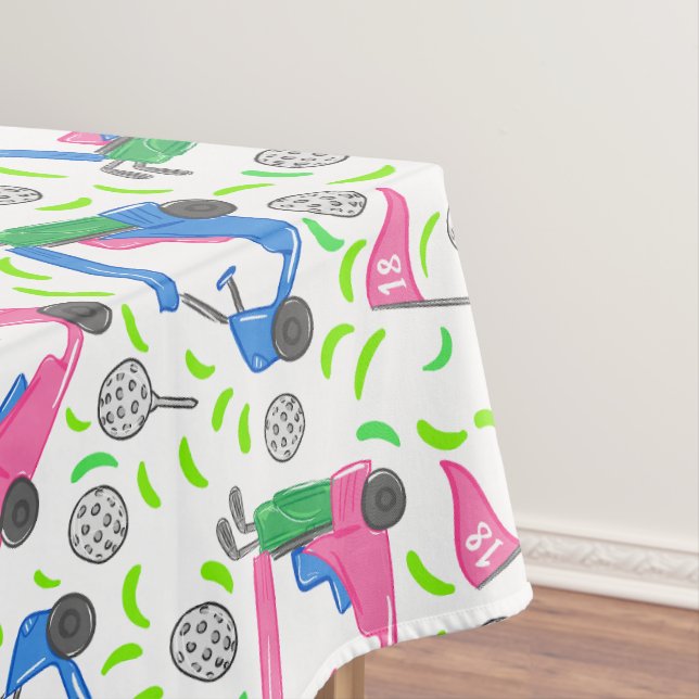 Golfer Preppy Golf Pattern Pink Blue Golf Carts Tablecloth (In Situ)