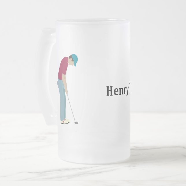 Golfer Putting Ball Frosted Glass Beer Mug (Front Left)