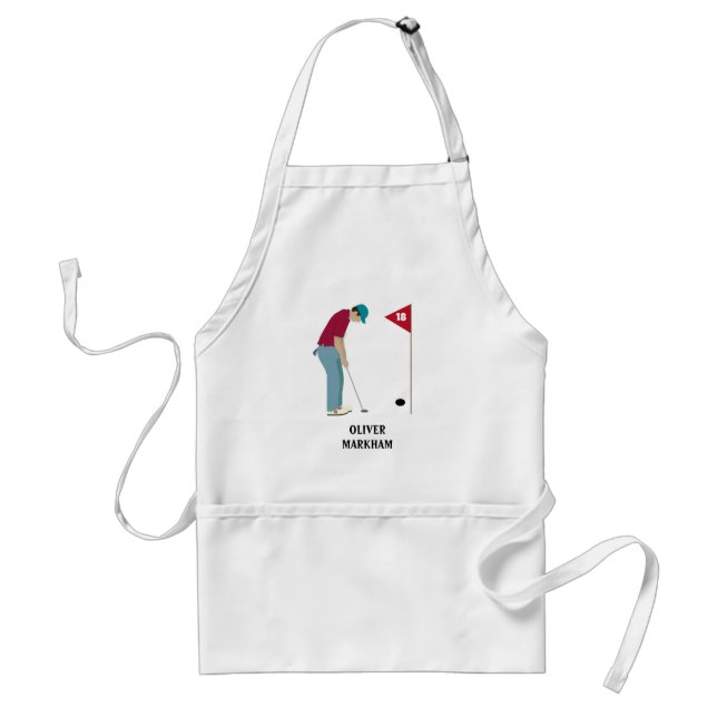 Golfer Putting Ball on the 18th Hole  Adult Apron (Front)