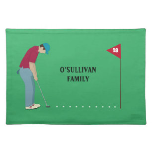 Golfer Putting Ball Themed Green Cloth Placemat