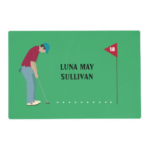 Golfer Putting Ball Themed Green Placemat
