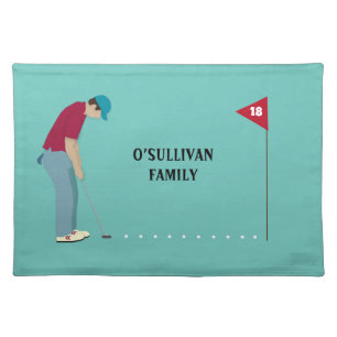 Golfer Putting Ball Themed Light Blue Cloth Placemat