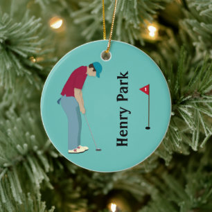 Golfer Putting Christmas Ceramic Ornament